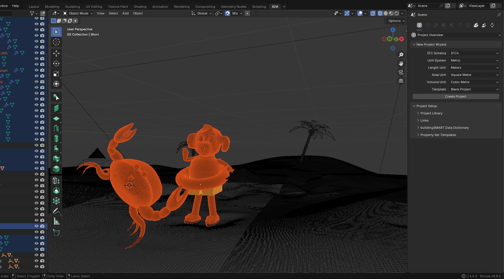 Wireframe model of the character in Blender