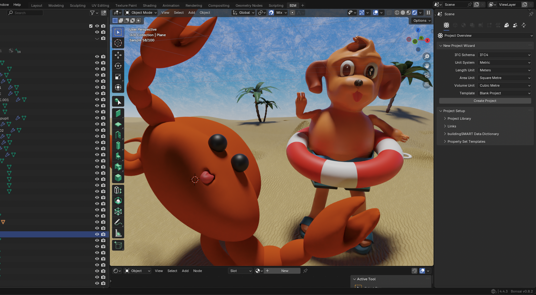 Render of the beach environment in Blender