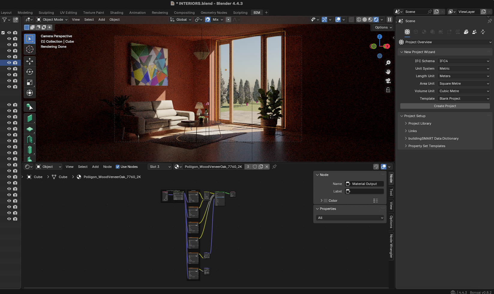 Final render of the animated 3D living room model